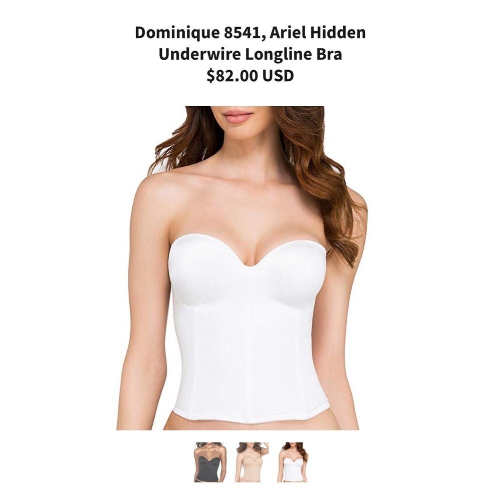 Dominque Size 36B‎ Ariel underwire bustier white W/ Or W/ Out straps NWT $84
